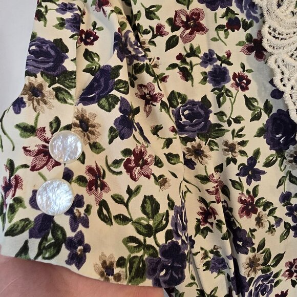 Vintage 80s Shirt Dress Floral Romantic Belted, Blue, Size 12 - Picture 11 of 15